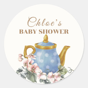 Adesivo Redondo Vintage Wildflower Teapot Chá de fraldas