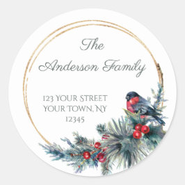 Adesivo Redondo Vintage Winter Bird Pine Address