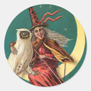 Adesivo Redondo Vintage Witch and Owl Sticker