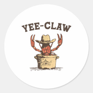 Adesivo Redondo Vintage Yee Claw Yee Haw Crab Engrenado Crawfish B