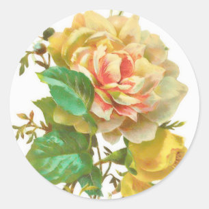 Adesivo Redondo Vintage Yellow Rose Sticker