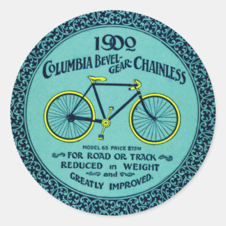 Adesivo Redondo Vintage Yellow Turquoise Columbia Bicycle Sticker
