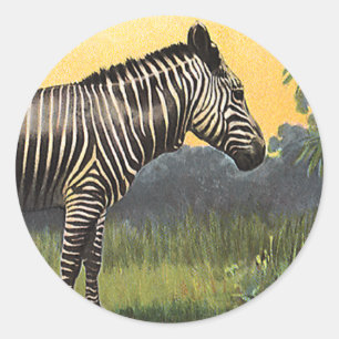 Adesivo Redondo Vintage Zebra na savana africana, animal selvagem