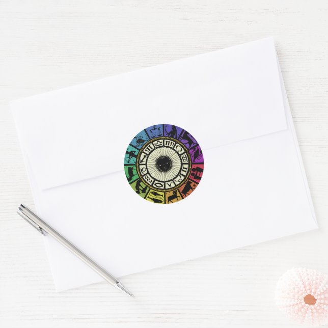 Adesivo Redondo Vintage Zodiac Wheel (Envelope)
