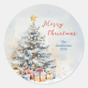 Adesivo Redondo Vintagem de Árvore de Natal Elegante
