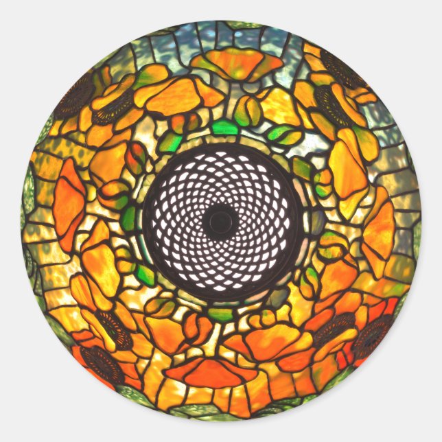 Adesivo Redondo Vintagem floral de vidro retido (Frente)