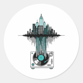 Adesivo Redondo Vinyl City Soundwave | Jogador de Registro Minimal
