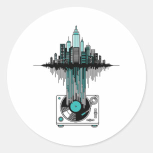 Adesivo Redondo Vinyl City Soundwave   Jogador de Registro Minimal