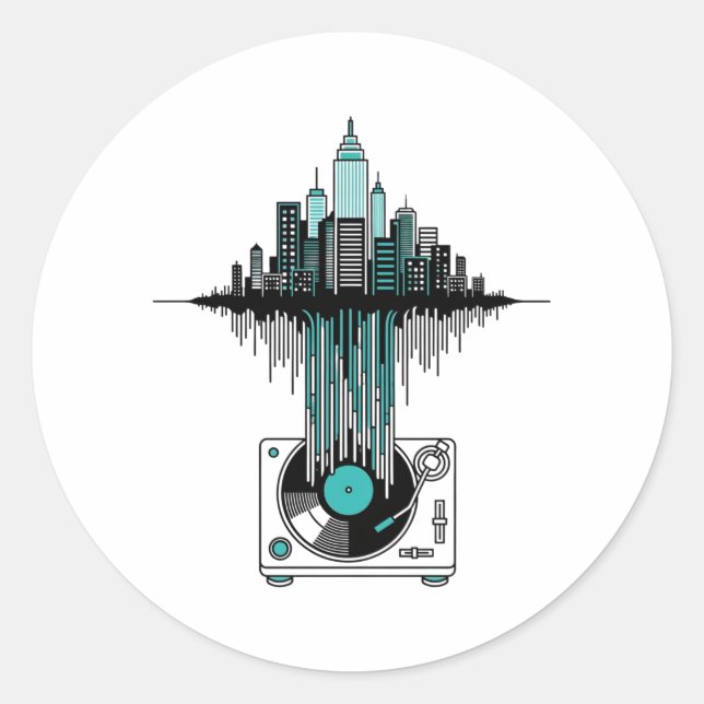Adesivo Redondo Vinyl City Soundwave | Jogador de Registro Minimal (Frente)