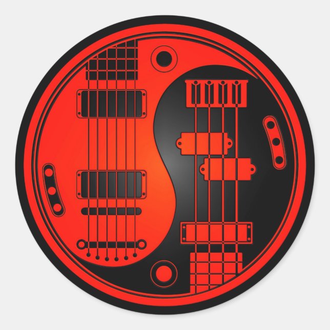 Adesivo Redondo Violão e Bass Yin Yang Red and Black (Frente)