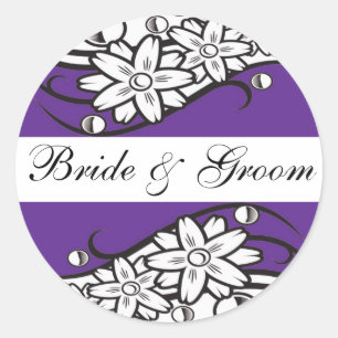 Adesivo Redondo Violet Floral Bride & Groom Envelope Seals