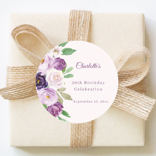 Adesivo Redondo Violet lilás flores rosa aniversário