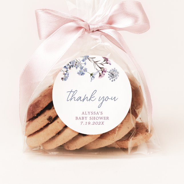 Adesivo Redondo Violet Vintage Chá de fraldas (Violet Vintage Wildflower Baby Shower Classic Round Sticker)