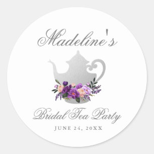 Adesivo Redondo Violeta roxa do chá de panela do tea party