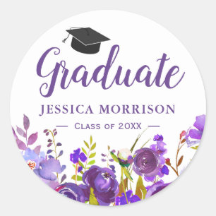 Adesivo Redondo Violeta Roxo Favor Floral para Graduado Cerimônia