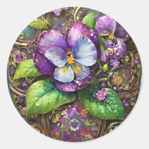 Adesivo Redondo Violetas Pé de Pássaro em Flor Flores Silvestres O