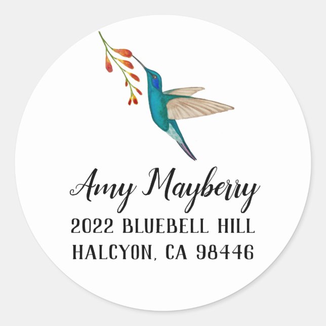 Adesivo Redondo Violetear Hummingbird endereço de retorno Classe (Frente)