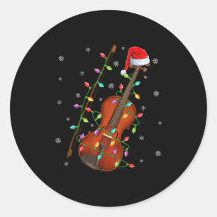 Adesivo Redondo Violin Music Lover Xmas Lighting Santa Hat Violin
