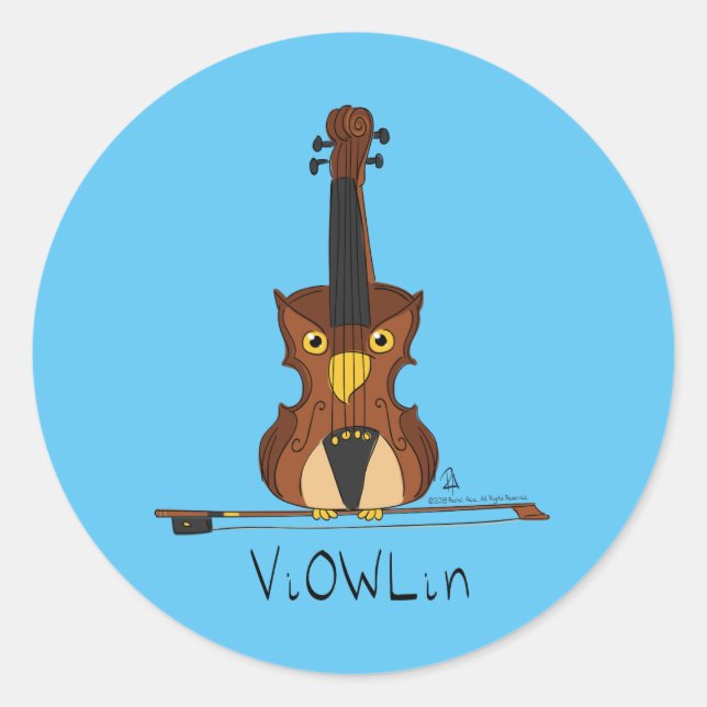 Adesivo Redondo Violin Owl Engraçado Música infantil (Frente)