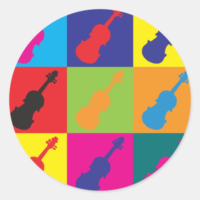 Adesivo Redondo Violin Pop Art (Frente)
