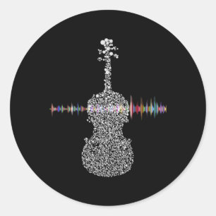 Adesivo Redondo Violin Viola Cello Bass Music Wave