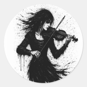 Adesivo Redondo Violinista Nascido da Tinta na Tempestade de Som