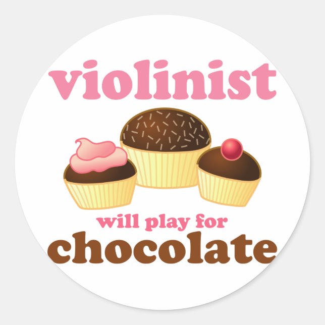 Adesivo Redondo Violinista vai jogar pelo chocolate (Frente)