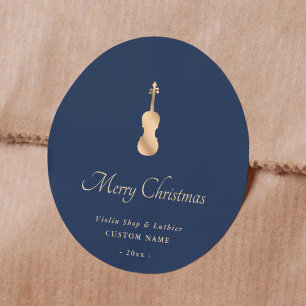Adesivo Redondo Violino Dourado Luthier Elegante Feliz Natal