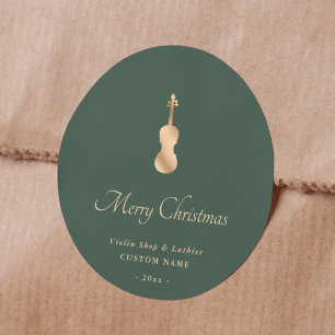 Adesivo Redondo Violino Dourado Luthier Elegante Feliz Natal