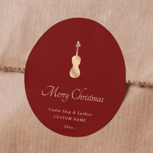 Adesivo Redondo Violino Dourado Luthier Elegante Feliz Natal