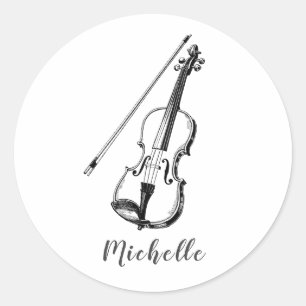 Adesivo Redondo Violino musical Vintage Personalizado