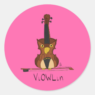 Adesivo Redondo ViOWLin Violin Owl Music Stickers