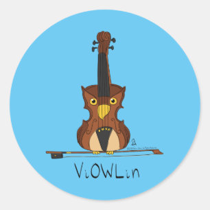 Adesivo Redondo ViOWLin Violin Owl Music Stickers