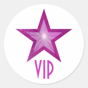 Adesivo redondo VIP com estrela rosa, branco