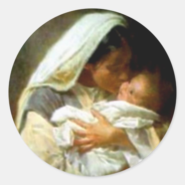 Adesivo Redondo Virgem Abençoada Maria e Criança Criança Jesus (Frente)