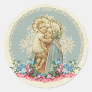 Adesivo Redondo Virgem Católica Maria Vintage Religiosa Jesus