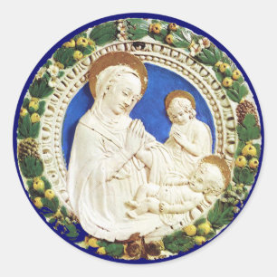 Adesivo Redondo VIRGEM COM CRIANÇA,Coroa de Natal Floral