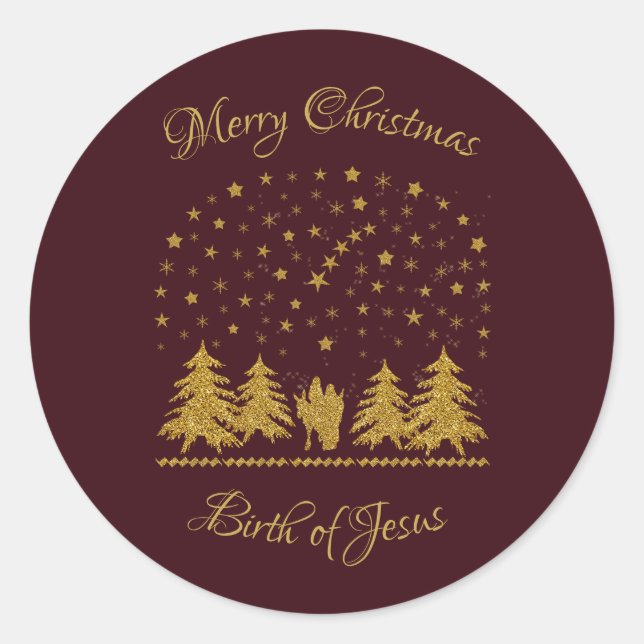 Adesivo Redondo Virgem de Natal Religiosa Maria, Ruas. José, Jesus (Frente)