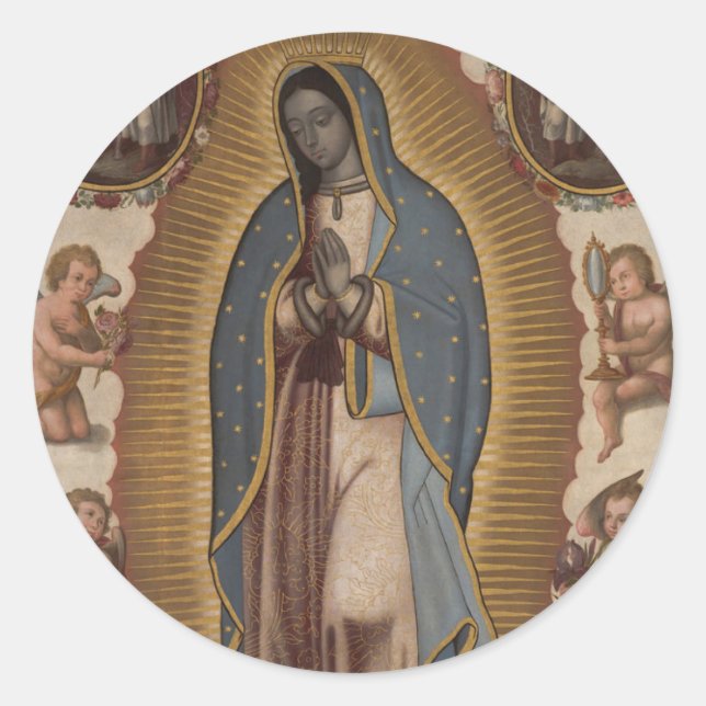 Adesivo Redondo Virgem Espanhola Real Mary de Guadalupe (Frente)