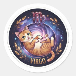 Adesivo Redondo Virgem Gatinho Fofo Signo Zodiacal Espaço