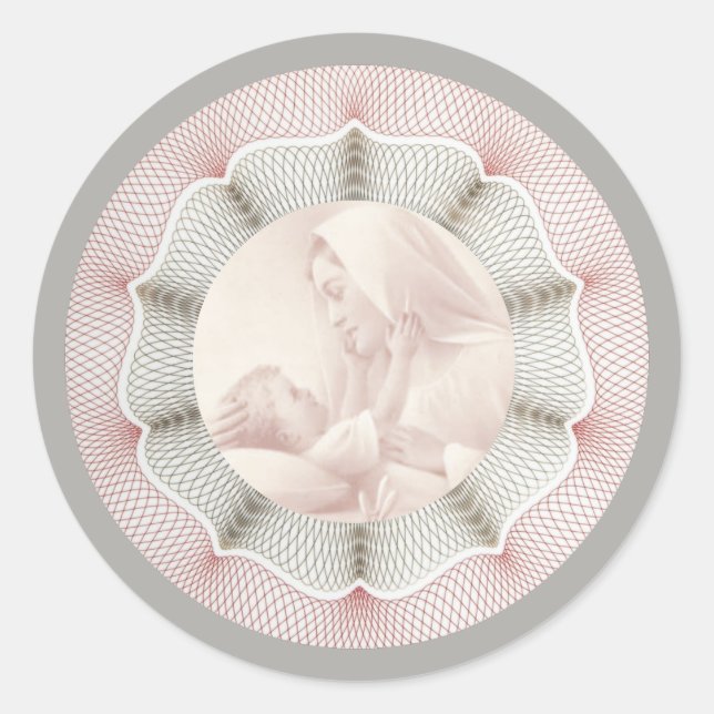 Adesivo Redondo Virgem Imaculada Mary Bebê Jesus Decor Fronteira (Frente)