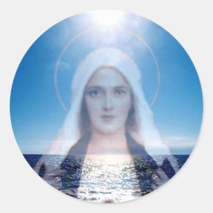Adesivo Redondo Virgem Maria abençoada sobre o oceano