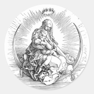 Adesivo Redondo Virgem Maria bebê Cristo Crescente Poster de Arte