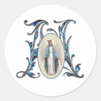 Adesivo Redondo Virgem Maria Clássica Elegante Elegante Floral Gra