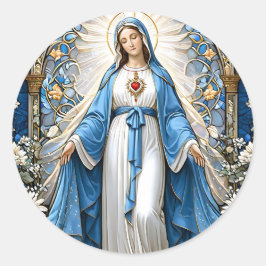 Adesivo Redondo Virgem Maria com Vidro Sagrado de Coração