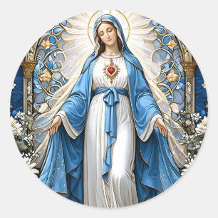 Adesivo Redondo Virgem Maria com Vidro Sagrado de Coração