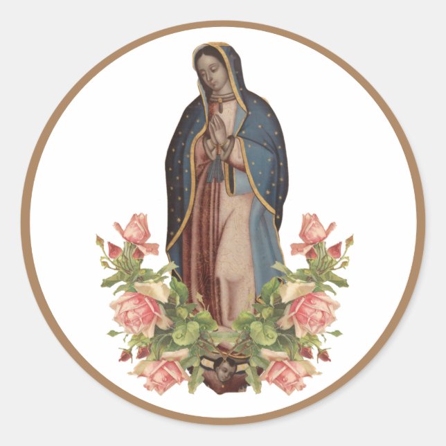 Adesivo Redondo Virgem Maria de Guadalupe Rosa Religiosa (Frente)
