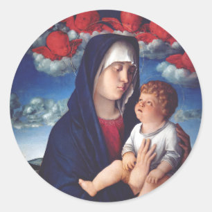 Adesivo Redondo Virgem Maria e Menino Arte Religiosa Clássica