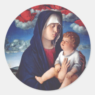 Adesivo Redondo Virgem Maria e Menino Arte Religiosa Clássica