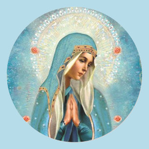 Adesivo Redondo Virgem Maria em Prayer Hallo Bonito Robe Azul